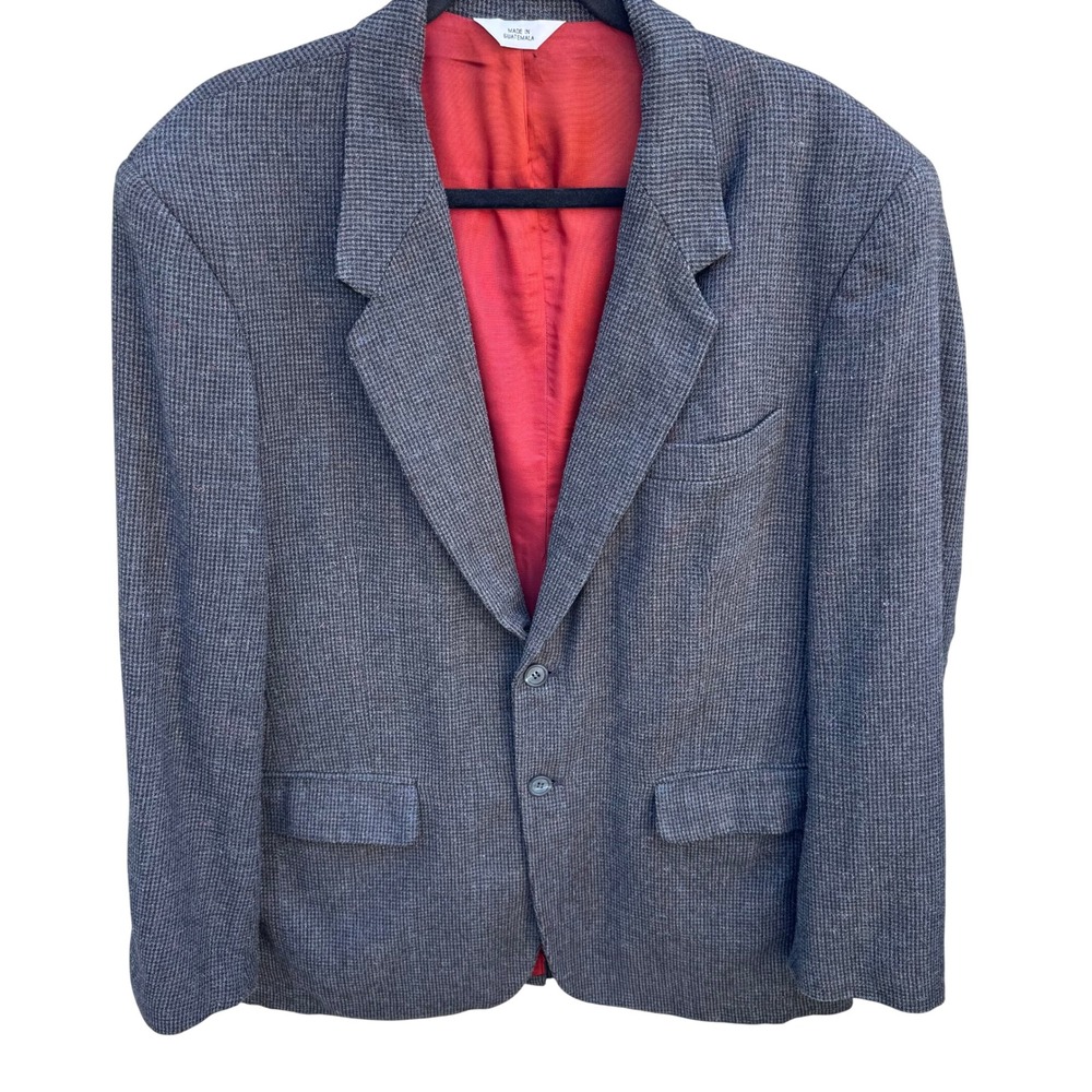Jordache Vintage 80s 90s Tweed Linen Wool Blend Blazer Sport Coat Grey Mens 44R